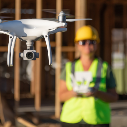 Abogado especialista drones piloto de dron con chaleco amarillo